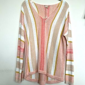 Hem & thread ✔️Cotton blend Cream pink & tan Striped Pullover Sweater NWT size M